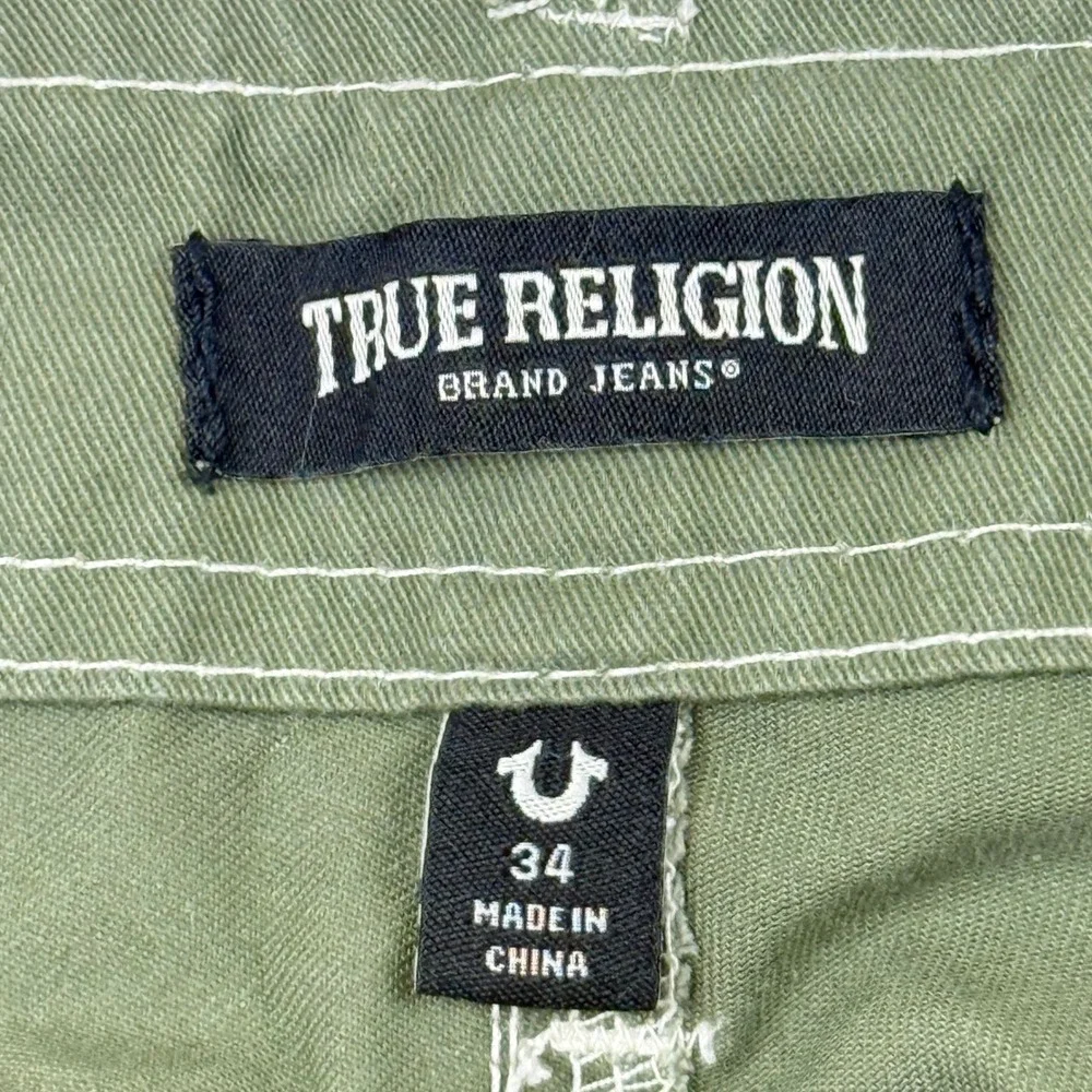True Religion Men's Kalamata Green Cargo Pants Sz 34x32 Contrast Stitch NWT $159
